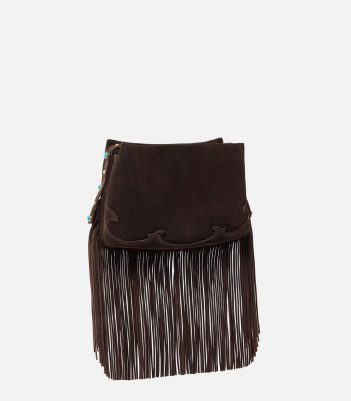 Μικρή τσάντα χιαστί One, Two, Three Bag από σουέτ με κρόσσια - Καφέ