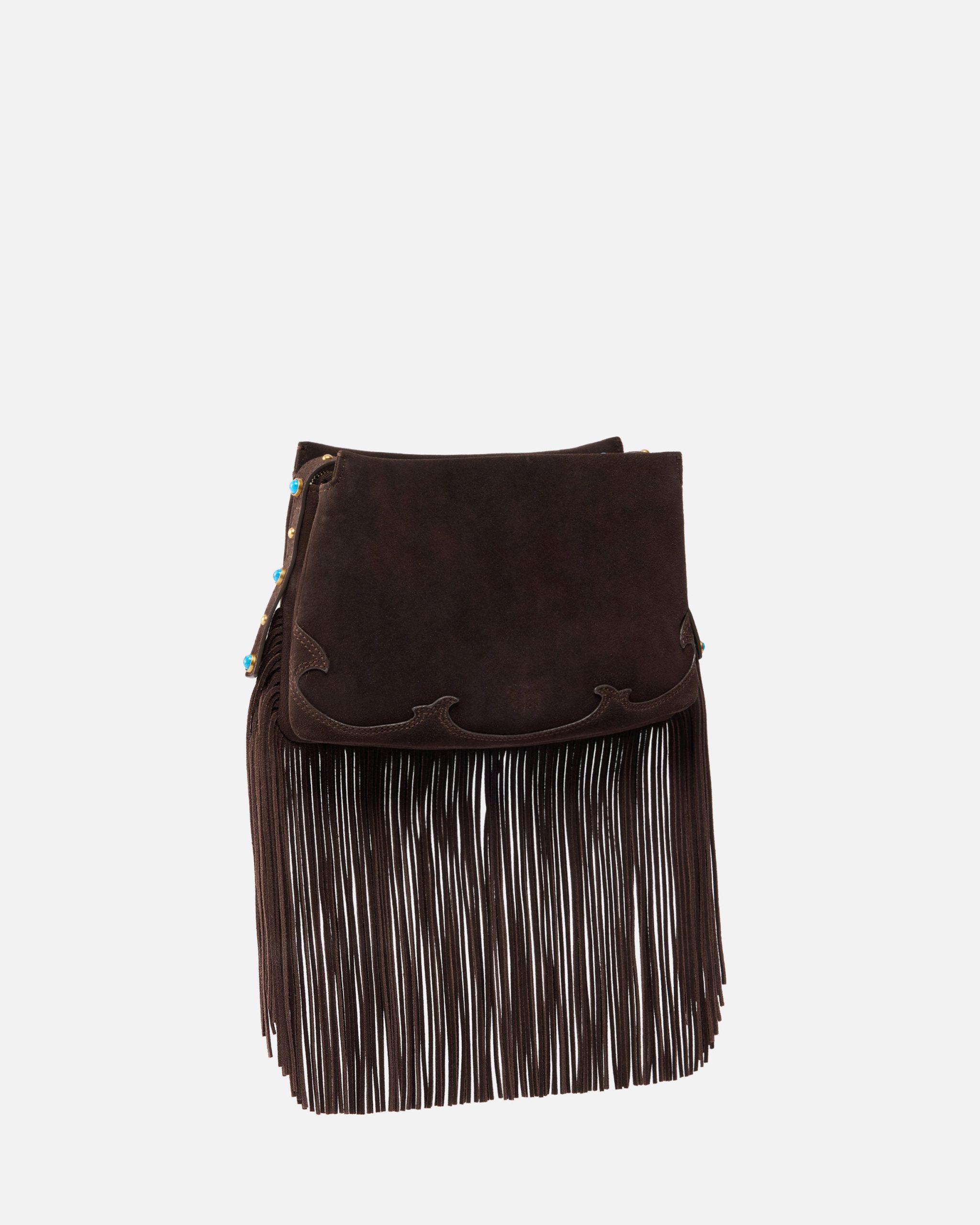 Μικρή τσάντα χιαστί One, Two, Three Bag από σουέτ με κρόσσια - Καφέ