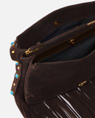 Μικρή τσάντα χιαστί One, Two, Three Bag από σουέτ με κρόσσια - Καφέ