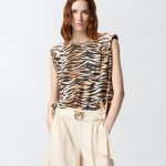 Αμάνικη μπλούζα με τιγρέ μοτίβο - Multicolor Μαύρο-Μπεζ