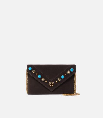 Μικρή τσάντα φάκελος από σουέτ με τρουκς και λουρί - Καφέ