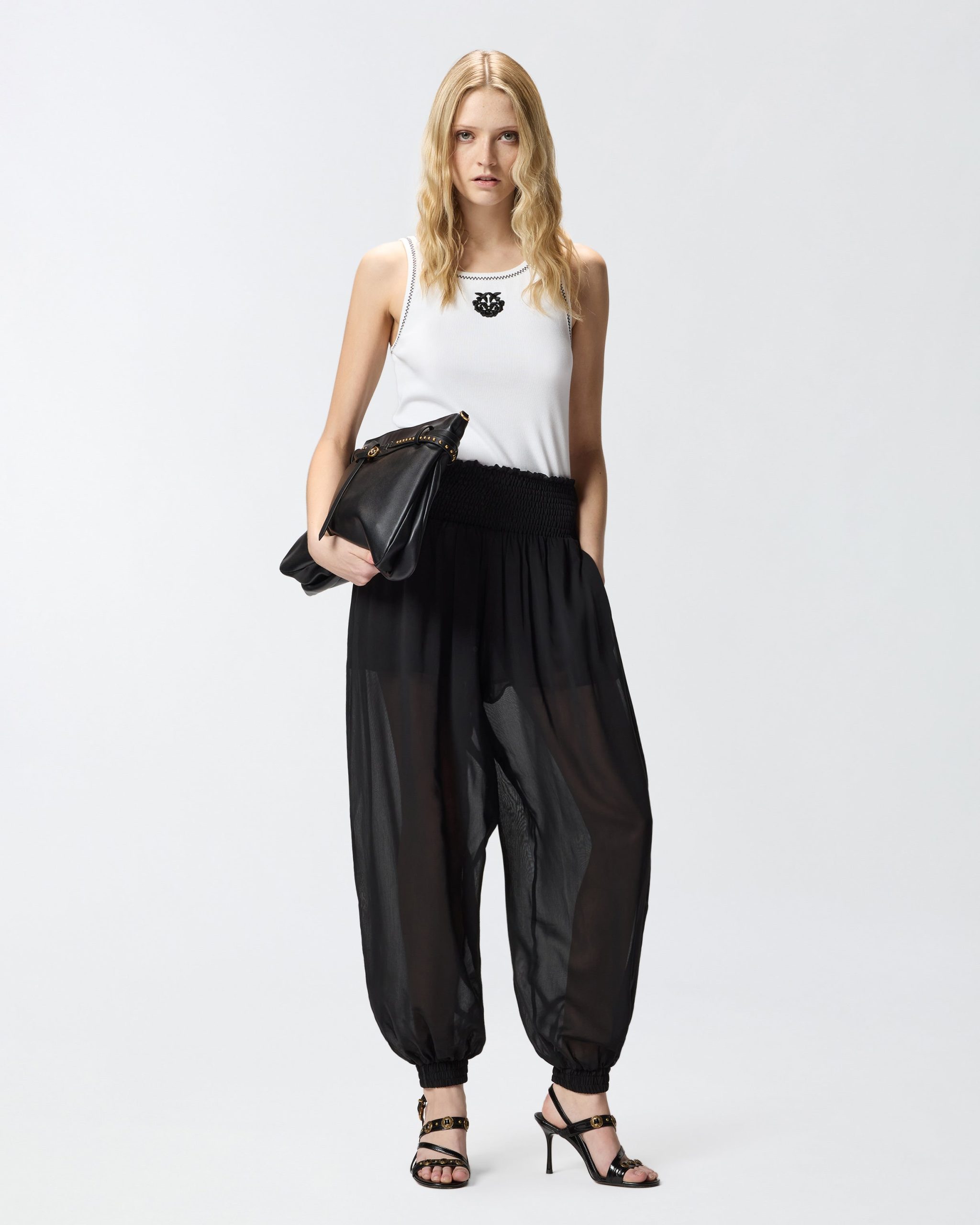 Ριμπ φανελάκι με κέντημα Love Birds - Multicolor Μαύρο-Λευκό