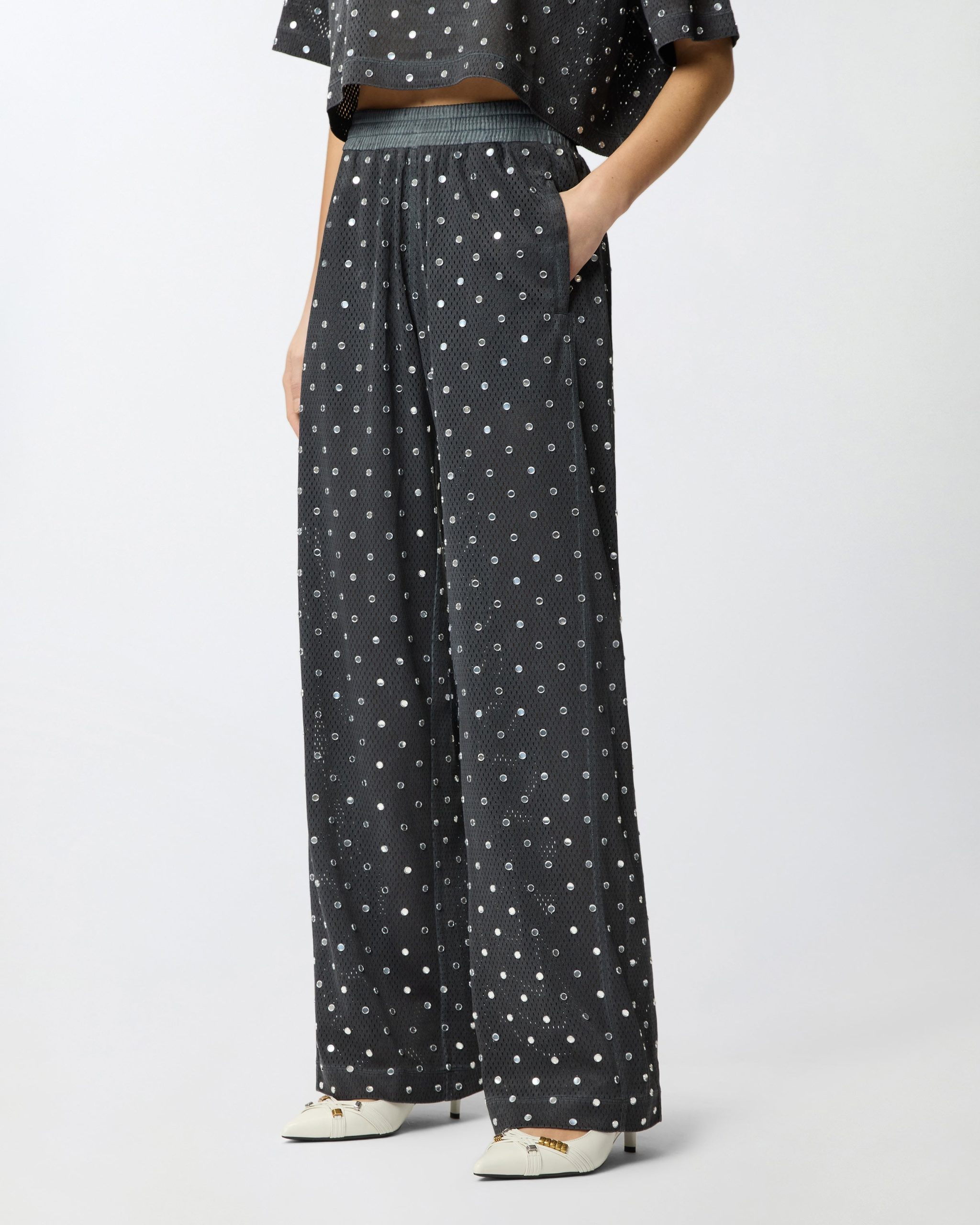 Διχτυωτό παντελόνι με καθρεφτάκια - Σκούρο γκρι