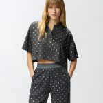 Διχτυωτό cropped πόλο με καθρεφτάκια - Σκούρο γκρι