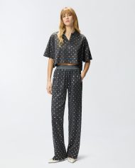 Διχτυωτό cropped πόλο με καθρεφτάκια - Σκούρο γκρι