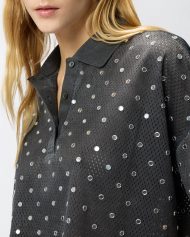 Διχτυωτό cropped πόλο με καθρεφτάκια - Σκούρο γκρι