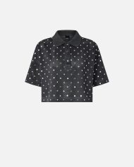 Διχτυωτό cropped πόλο με καθρεφτάκια - Σκούρο γκρι