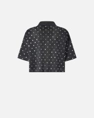 Διχτυωτό cropped πόλο με καθρεφτάκια - Σκούρο γκρι