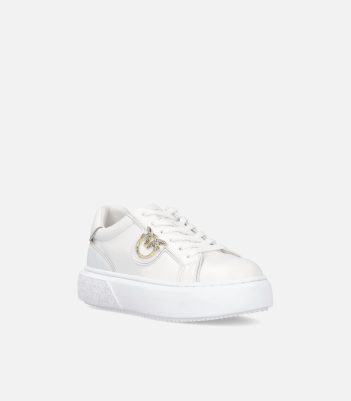 Flatform sneakers με ψηλή σόλα και μεταλλικό λογότυπο - Λευκό