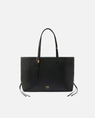 Pinko Δερμάτινη Τσάντα Shopper με Μεταλλικές Λεπτομέρειες - Μαύρο