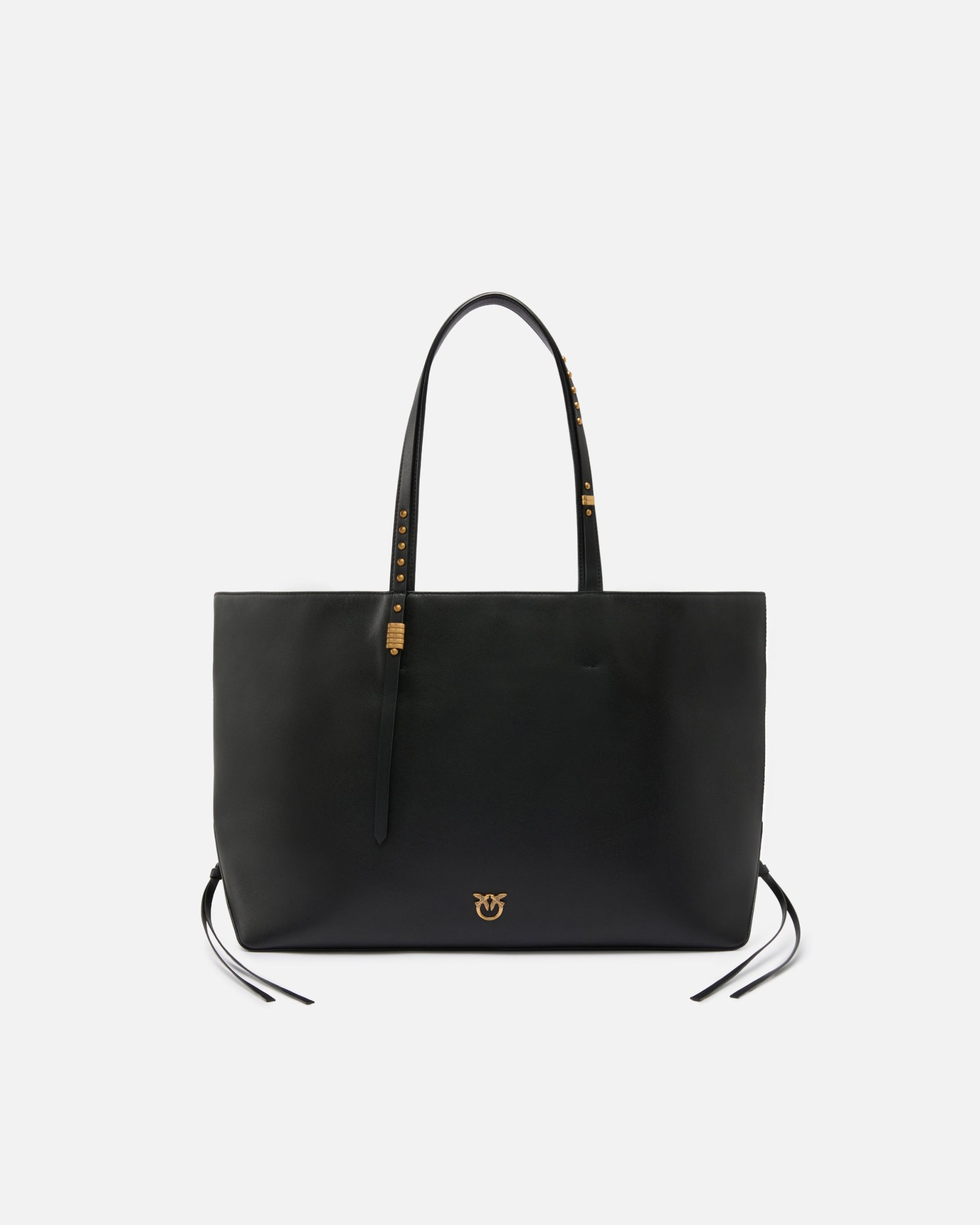 Pinko Δερμάτινη Τσάντα Shopper με Μεταλλικές Λεπτομέρειες - Μαύρο