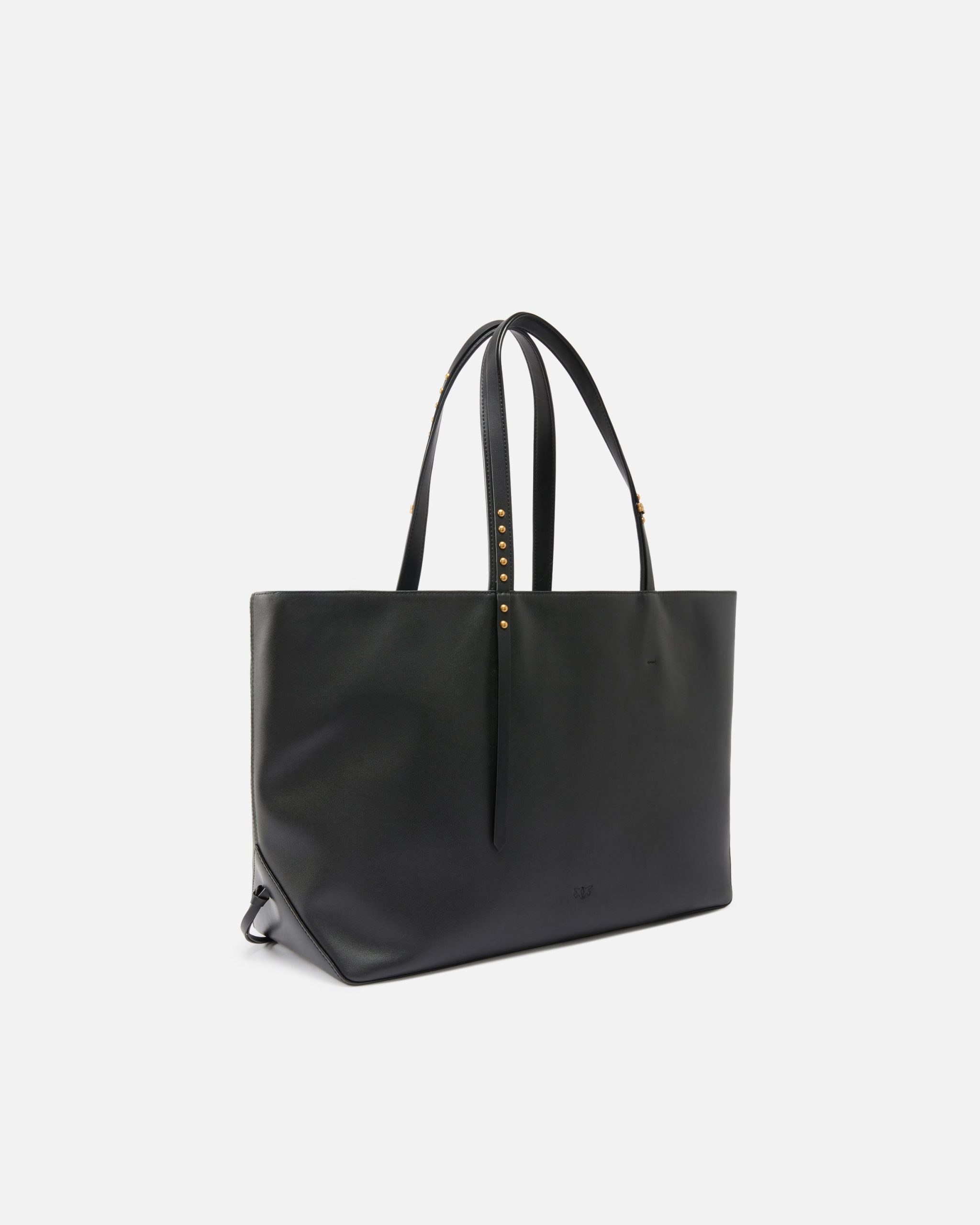 Pinko Δερμάτινη Τσάντα Shopper με Μεταλλικές Λεπτομέρειες - Μαύρο