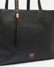 Pinko Δερμάτινη Τσάντα Shopper με Μεταλλικές Λεπτομέρειες - Μαύρο