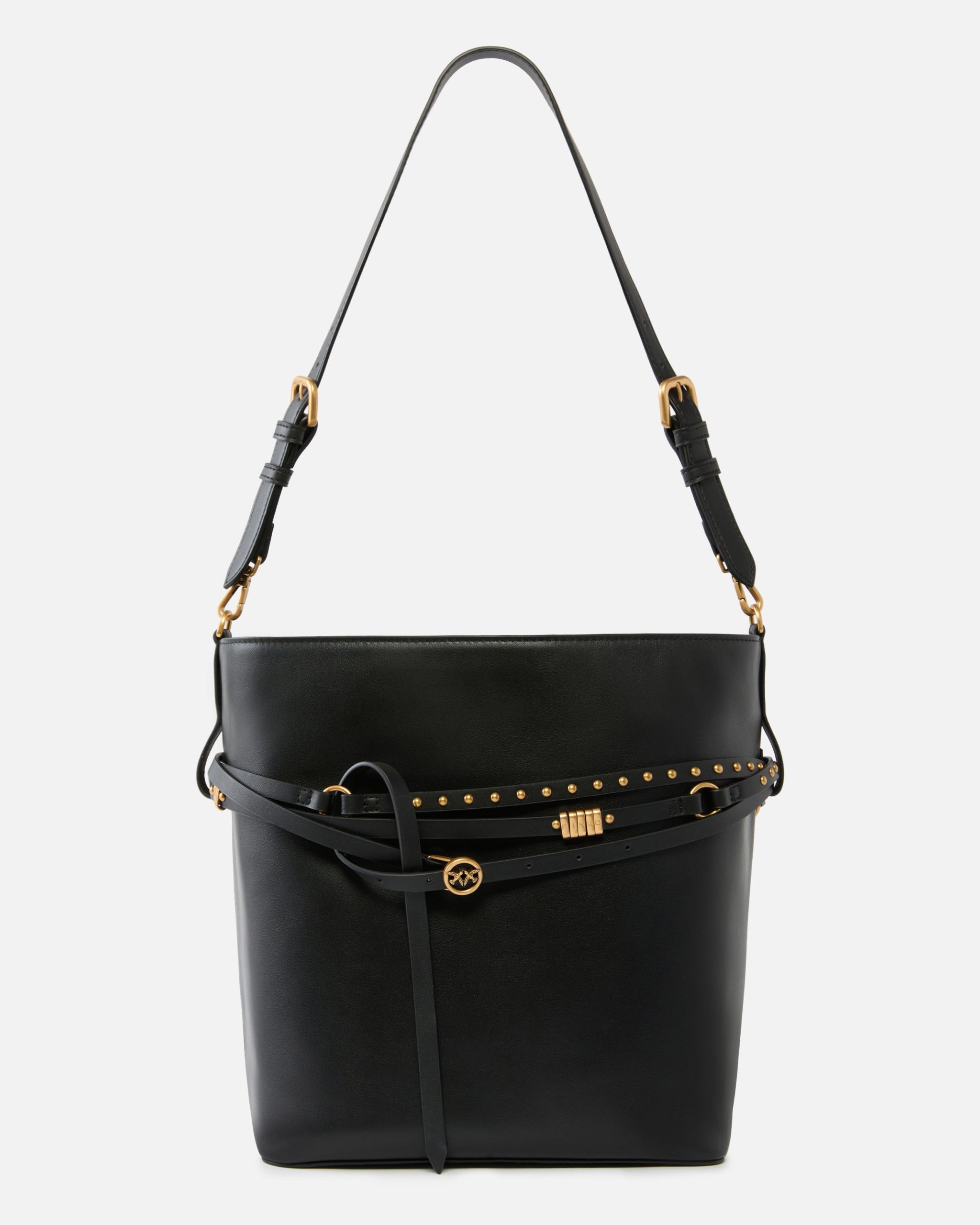 Pinko Δερμάτινη Τσάντα Ώμου Bucket Belt Bag - Μαύρο