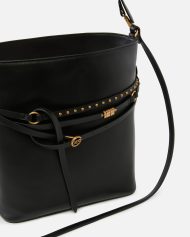 Pinko Δερμάτινη Τσάντα Ώμου Bucket Belt Bag - Μαύρο