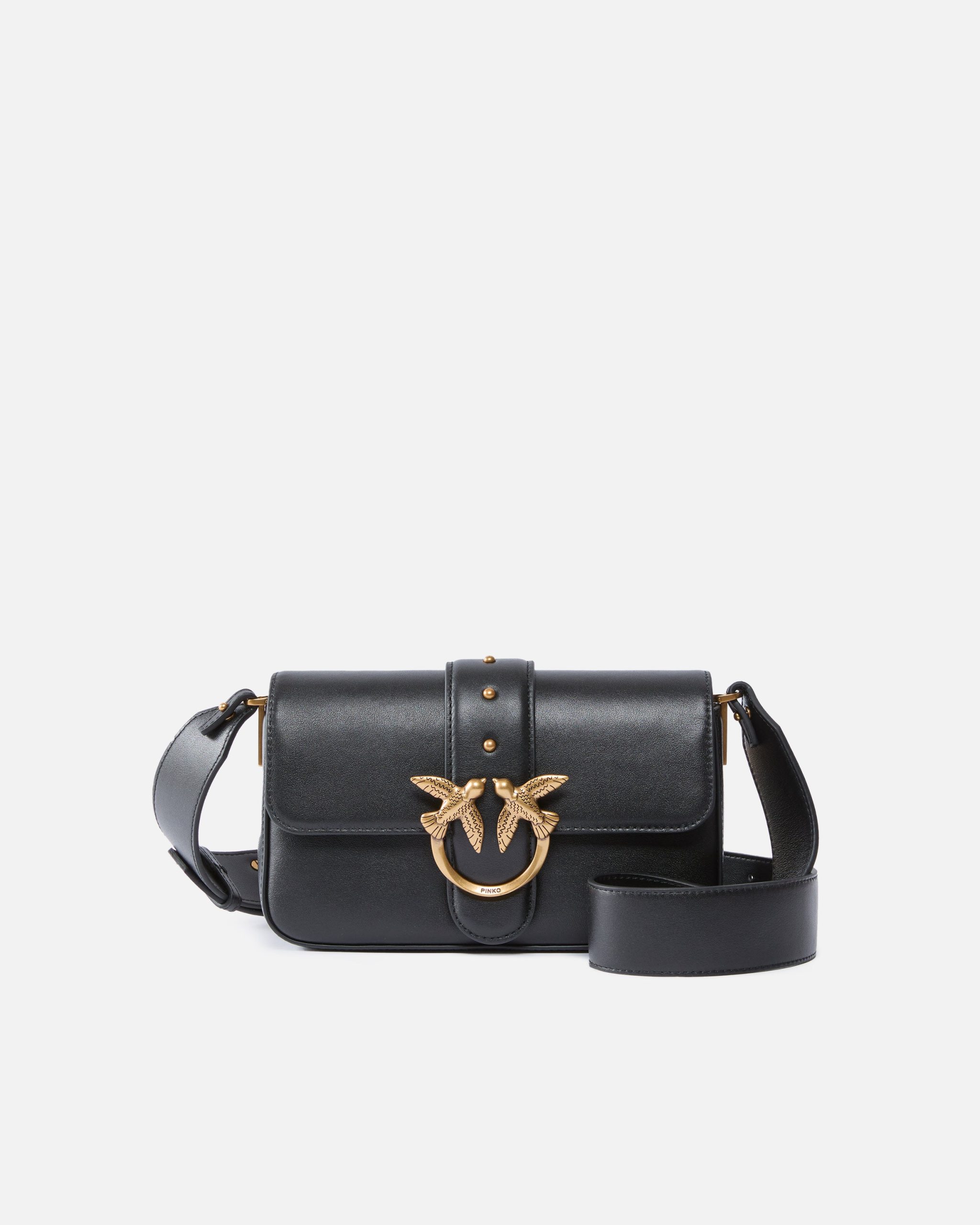 Pinko Μαλακή Τσάντα Ώμου Mini Love Bag από Δέρμα - Μαύρο-Χρυσό