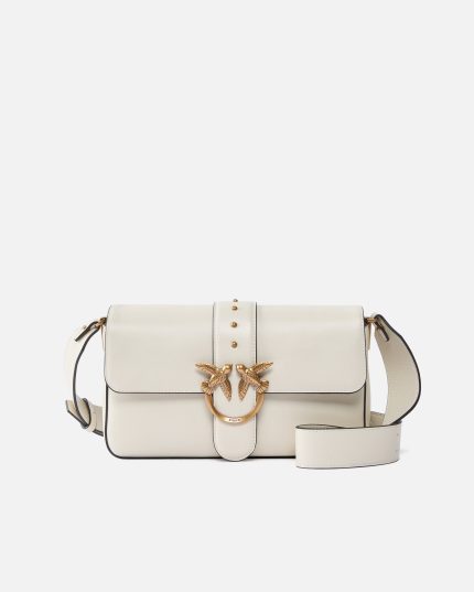 Pinko Μεσαία Τσάντα Ώμου Love Bag από Δέρμα - Λευκό